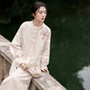 花制作新中式溪桥柳影，原创国风刺绣套装女提花外套半裙两件套