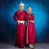 情侣款蒙古袍玫红色婚礼精致盛装蒙古民族舞蹈演出服饰私人订制