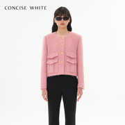 concise-white简白香风金扣口袋，羊驼毛短外套，23秋冬设计师