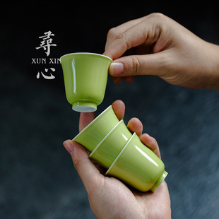 寻心苹果绿陶瓷主人杯中国风茶杯家用品茗杯功夫茶具复古个人单杯