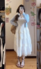 微胖MM初恋感白色吊带连衣裙开衫套装夏季蕾丝边公主蛋糕裙子