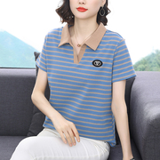 妈妈纯棉短袖t恤女polo领上衣
