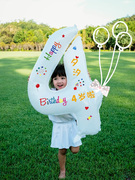 数字气球户外生日野餐，拍照道具白色雏菊汽球周岁，派对装饰场景布置