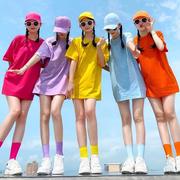 糖果色t恤纯棉团体班服表演服多巴胺彩色，t恤闺蜜装姐妹套装