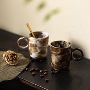手工粗陶咖啡杯日式复古简约陶瓷杯子创意拉花挂耳马克杯家用