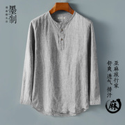 中国风原创立领亚麻衬衫男长袖，宽松麻料衬衣，大码复古棉麻衬衣潮