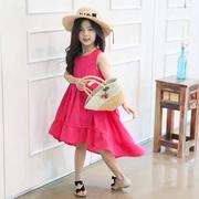 夏季韩版女童纯棉文艺，范背心(范背心，)连衣裙中大儿童中长裙子