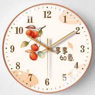 中国风钟表现代简约静音，时钟挂墙装饰家用石英钟客厅卡通创意挂钟