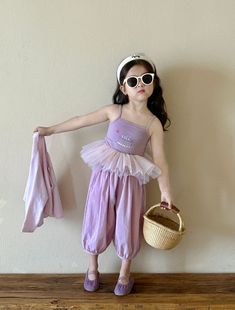 女童吊带外穿宝宝上衣春装紫色网纱设计师小女孩背心九分裤潮