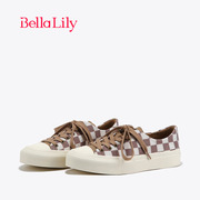 bellalily2023棋盘格水钻平底鞋，女棕色透气板鞋轻便休闲鞋