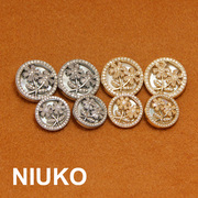 niuko高级定制加真贝钮扣金属，水钻皓石金色大衣服装纽扣辅料