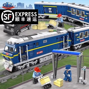 东风型列车火车轨道，积木电动城市高铁模型拼装益智玩具男孩子礼物