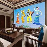 大型壁画背景墙纸餐厅饭店，主题房壁纸，云南少数民族风情傣族舞蹈