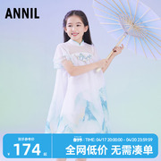 安奈儿童装女童连衣裙2023夏短袖女孩中国风汉服仙女网纱裙子