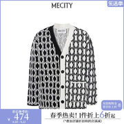 MECITY男士春季黑白格子拼色设计针织毛衫外套男517435