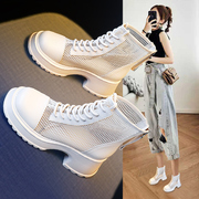 马丁靴女2023夏季白色靴子，薄款网纱凉靴粗跟厚底短靴网靴女鞋