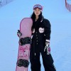 bcg黑粉胸衣连体滑雪套装修身长腿，3l专业单双板(单双板)防水透气耐磨保暖