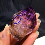 天然紫水晶超七权杖，骨干水胆原矿原石草莓晶，彩虹把玩家居装饰摆件