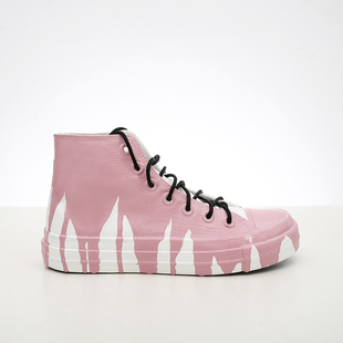 法国小众设计师daymarevulcanization粉色，白个性(白个性，)涂鸦高帮帆布鞋