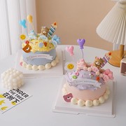 儿童生日蛋糕装饰品可爱火车小熊，摆件网红韩式ins风卡通烘焙插牌