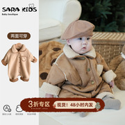 韩系婴儿加绒连体衣，冬季婴幼儿宝宝麂皮绒，外出爬服两面穿加厚保暖