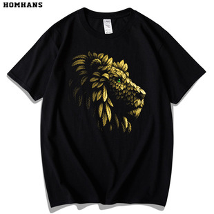 红韩狮子王t恤卡通手绘个性，动物印花短袖，纯棉宽松加大欧美风男款