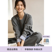 XWI/欣未假两件条纹拼接套装女2024年春季休闲卫衣裤子两件套