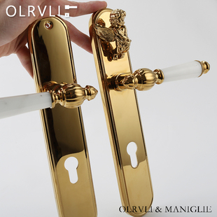 olrvli纯铜金色天使门锁法式复古欧式大理石丘比特双开门静音门锁