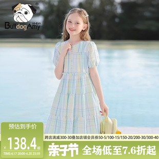 女童马卡龙(马卡龙，)格子连衣裙2024夏装洋气儿童公主，裙大童裙子高级感