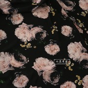 一米价处理黑色底浅粉色花朵印花雪纺布料夏季连衣裙旗袍衬衫面料