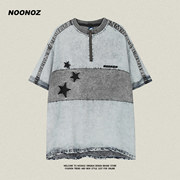 NOONOZ潮牌复古做旧牛仔短袖T恤男夏季美式街头嘻哈中性风上衣ins