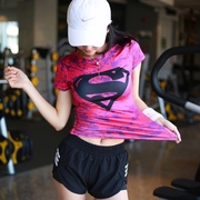 超人健身衣女美国队长，紧身运动短袖跑步休闲半袖透气高弹上衣外穿