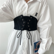 韩国夏季蕾丝弹力腰带女百搭装饰配连衣裙外套，西装腰封宽黑色
