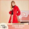 简朵毛呢外套女冬季优雅气质收腰红色中长款大衣E205116