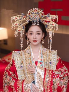 中式婚礼串珠大凤冠汉服，古装发饰新娘传统龙凤，褂宫廷头饰品