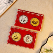 国宝熊猫金银色纪念章纪念币盒装成都旅游文创纪念品伴手礼小