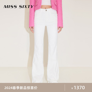misssixty2024春季牛仔裤，女白色复古微喇叭，长裤显瘦百搭休闲