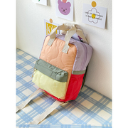 韩国小众拼色双肩包女生可爱卡通尼龙小背包上课儿童糖果色小书包