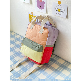韩国小众拼色双肩包女生(包女生，)可爱卡通尼龙小背包上课儿童糖果色小书包