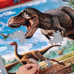 恐龙拼图3到6岁以上儿童幼儿园100片8进阶平图男孩霸王龙益智玩具