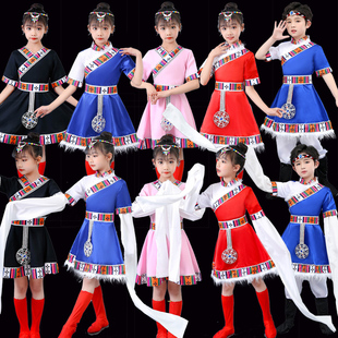 六一儿童节夏藏族(夏藏族)舞蹈演出服装，幼儿园少数民族蒙古男女童表演服饰