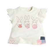 夏季女童纯棉短袖t恤兔子上衣，儿童蕾丝体恤衫宝宝夏装半袖打底衫