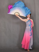 双面双色舞蹈扇子跳舞扇玫红湖蓝，表演扇子中国风古典舞扇子秧歌扇