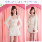 MON MYSTERE时尚羽毛纱亮片短上衣短裙套装女CHENSHOP设计师品牌