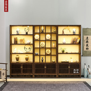 新中式实木博古架茶具架榆木家具，置物多宝阁柜，茶室茶叶架子展示架