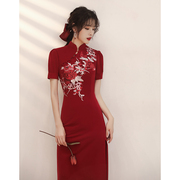 旗袍敬酒服新娘平时可穿中国风，结婚红色礼服女订婚回门连衣裙夏季