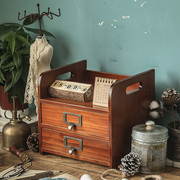 zakka木质复古收纳盒桌面梳妆台化妆品置物架办公桌书桌抽屉式柜