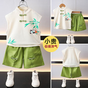 儿童装中国风熊猫套装，夏天男女宝宝休闲时尚，无袖背心短袖两件套潮