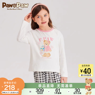 pawinpaw卡通小熊童装2024年春夏季女童圆领撞色印花长袖t恤