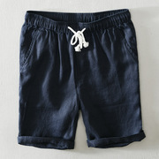 夏季男士亚麻短裤宽松直筒五分裤薄款青年，休闲工装裤纯色沙滩裤头